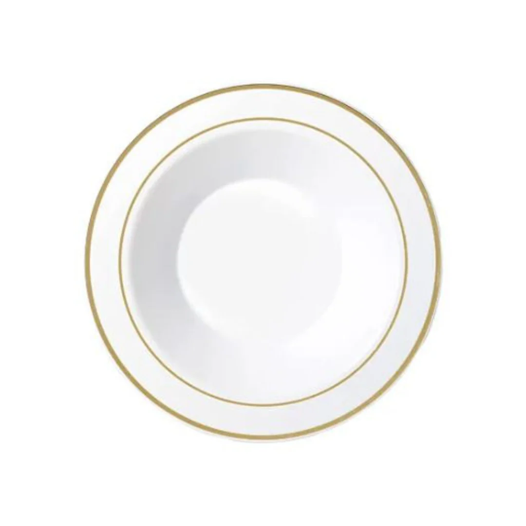 Heavy Duty White Bowl With Gold Lining 19cm Pk6