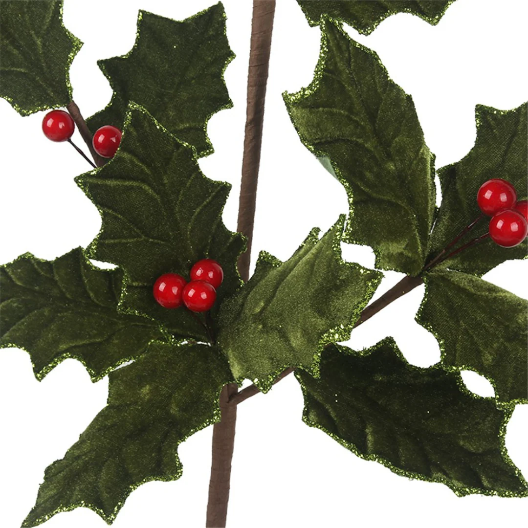 Holly Berry Leaf Stem 80cm - Image 3
