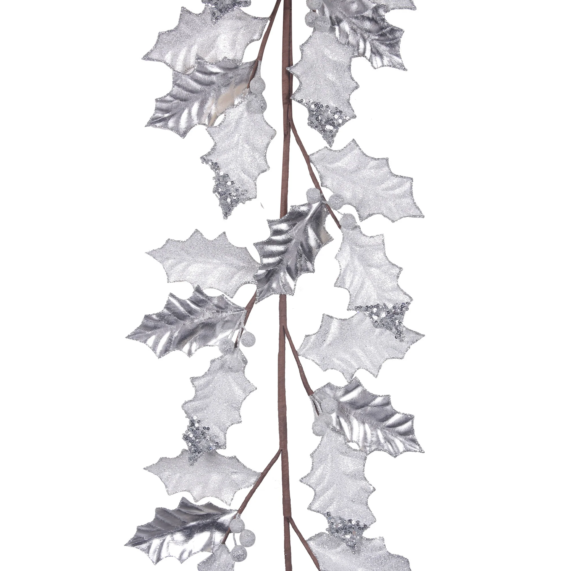 Holly Leaf Garland 120cm White and Platinum - Image 2