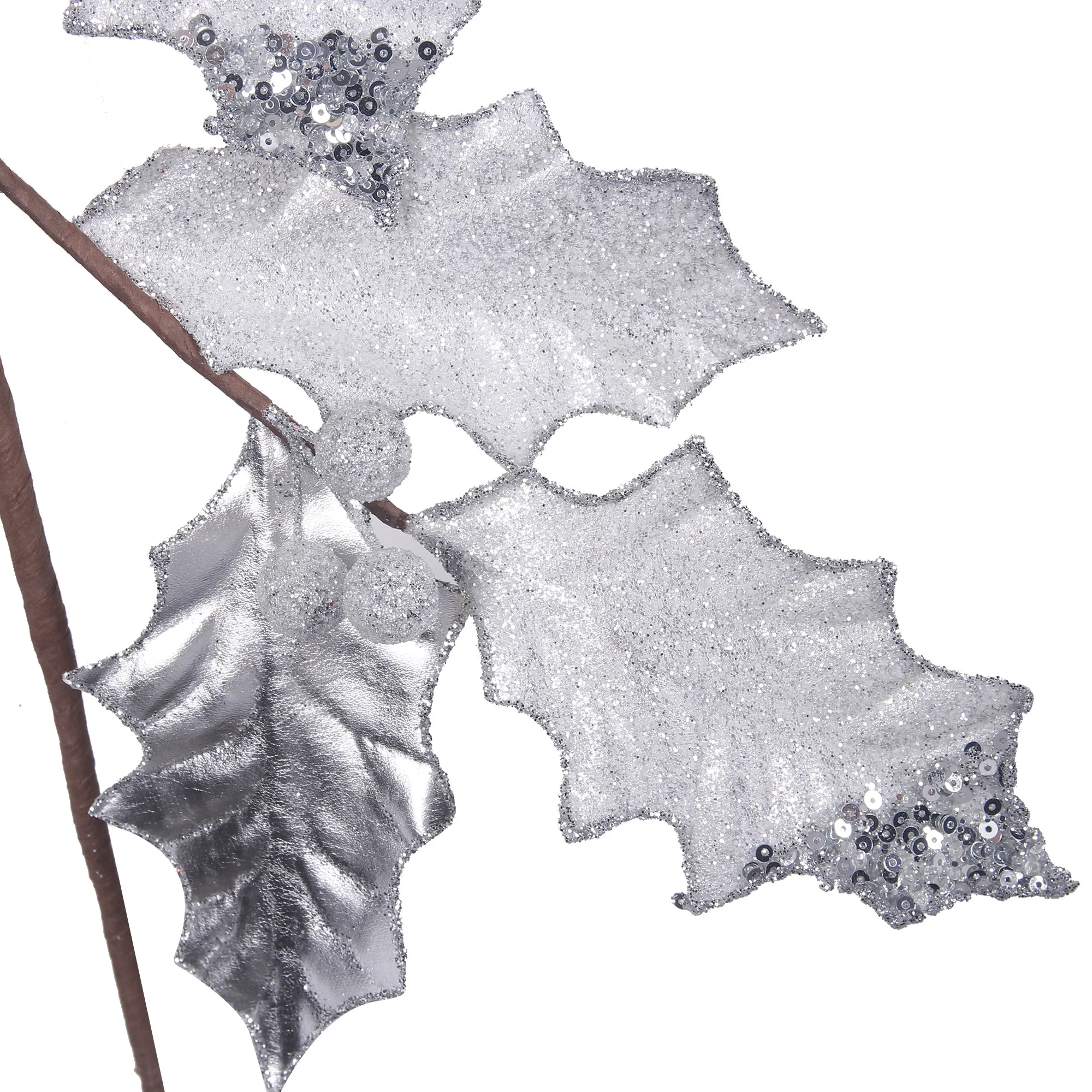 Holly Leaf Garland 120cm White and Platinum - Image 3