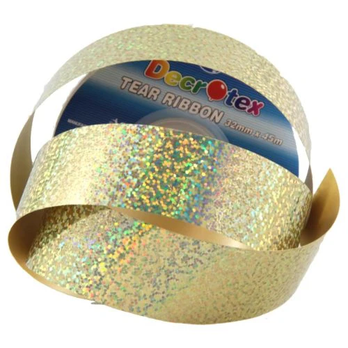 HOLOGRAPHIC TEAR RIBBON GOLD 45M
