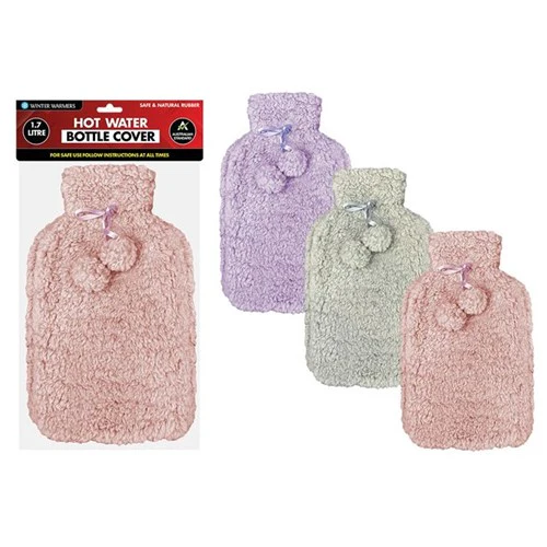 Hot Water Bottle Cover Teddy with Pompom 1.7L Assorted
