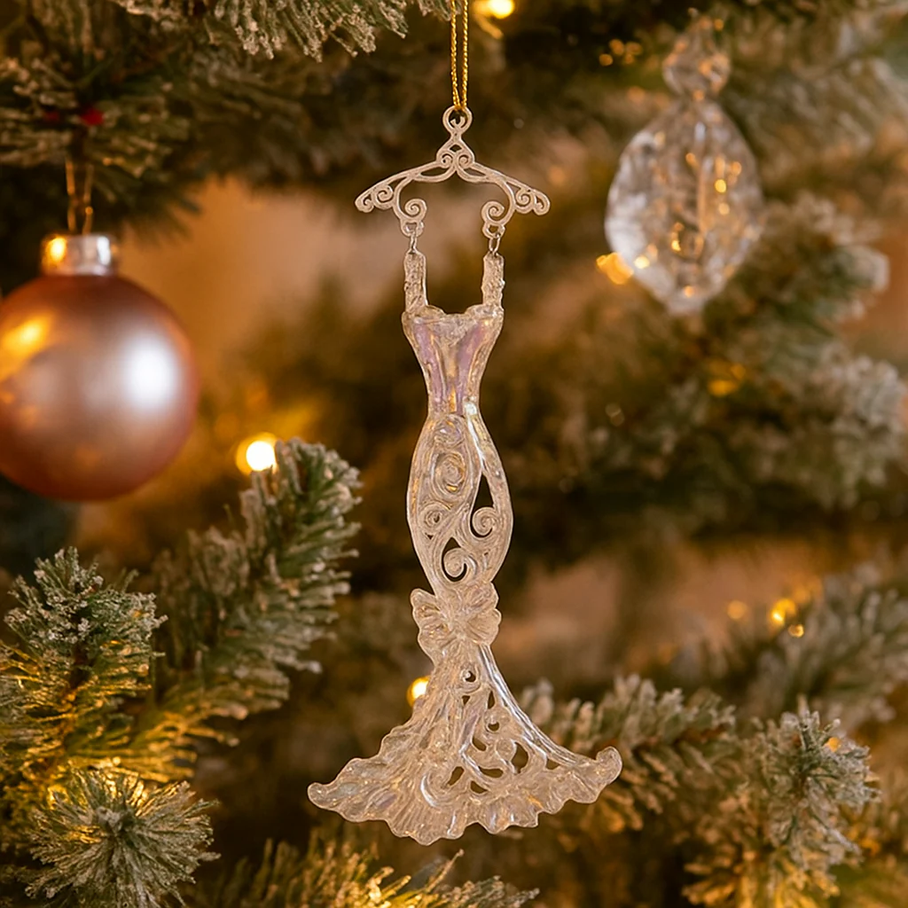 Iridescent Clear Gown Hanging Acrylic Tree Ornament 15X8cm