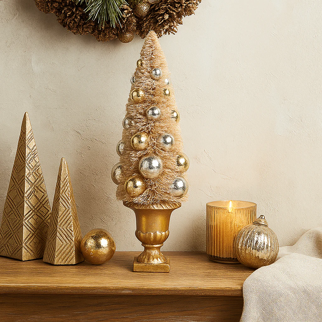 Ivory Sisal Tree with Baubles In Pot 11x40cm