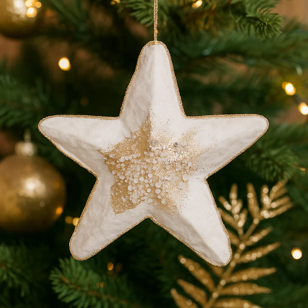 Ivory Velour Star Tree Decoration 20x20x5cm
