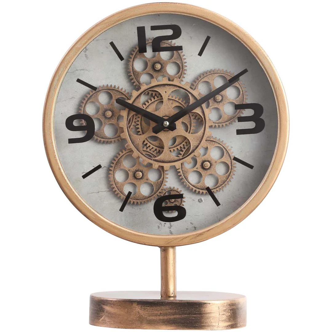 Kia Industrial Exposed Gear Movement Clock with Footed Stem 41cm Gold - Image 2