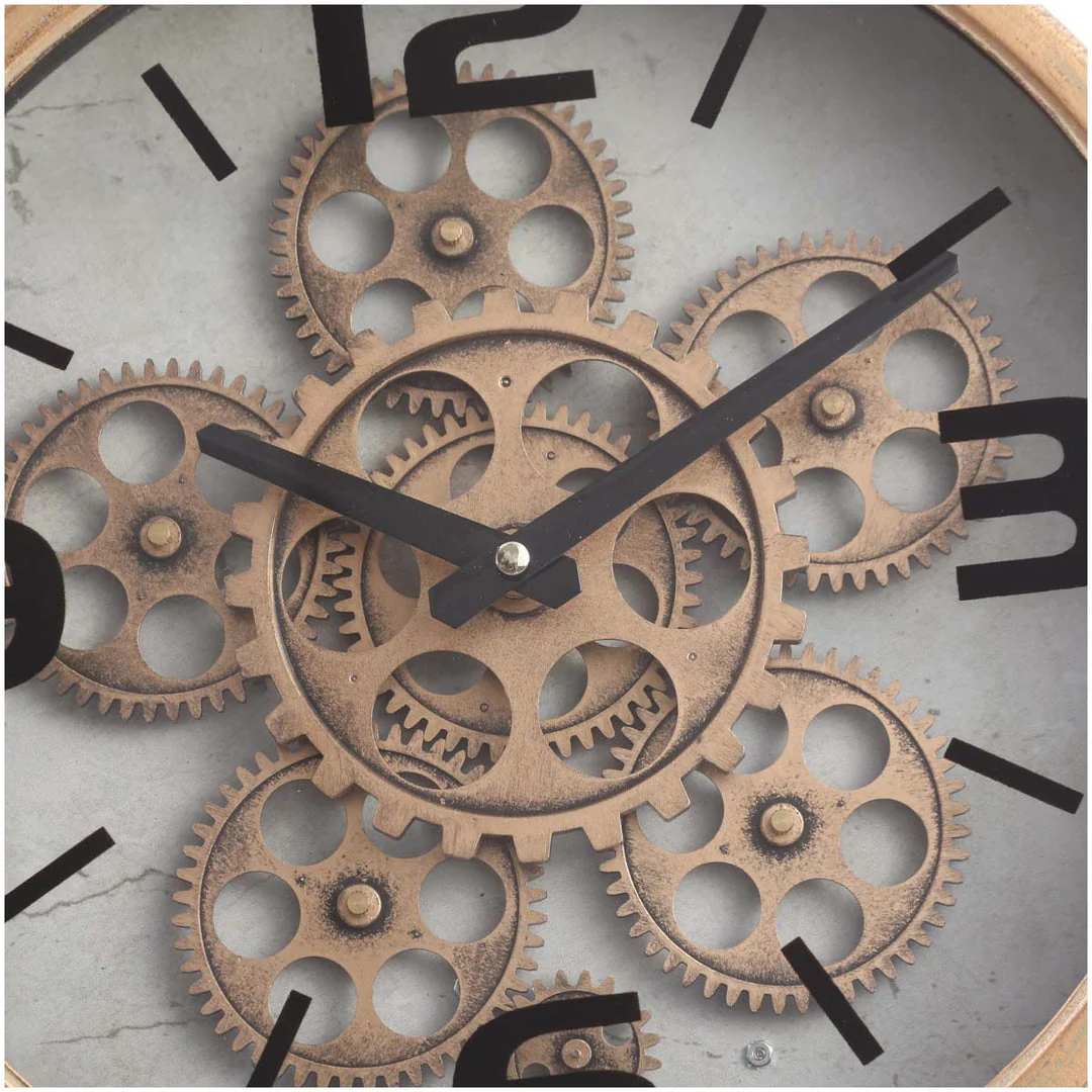 Kia Industrial Exposed Gear Movement Clock with Footed Stem 41cm Gold - Image 5