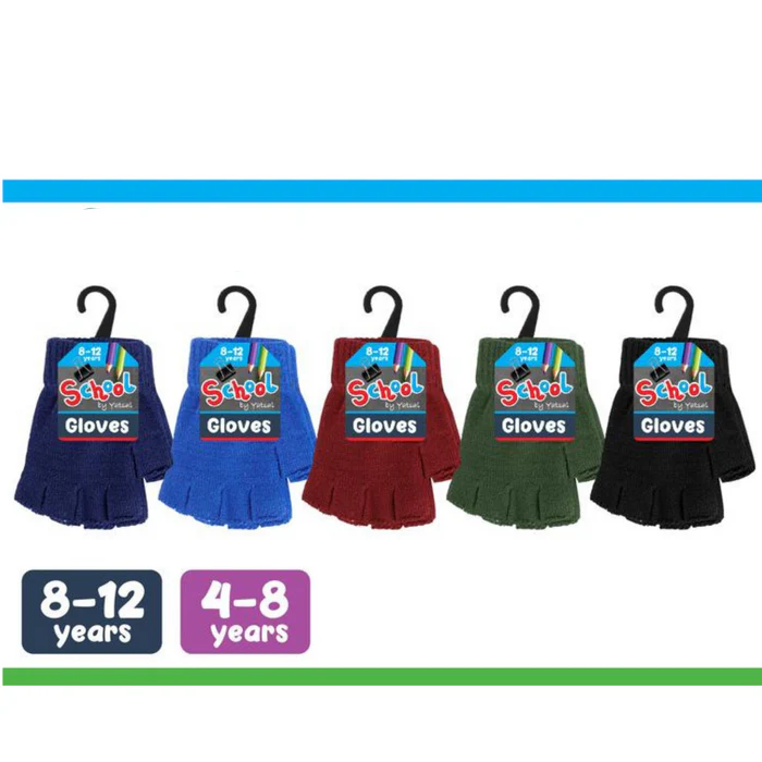 Kids Basic School Fingerless Gloves Assorted