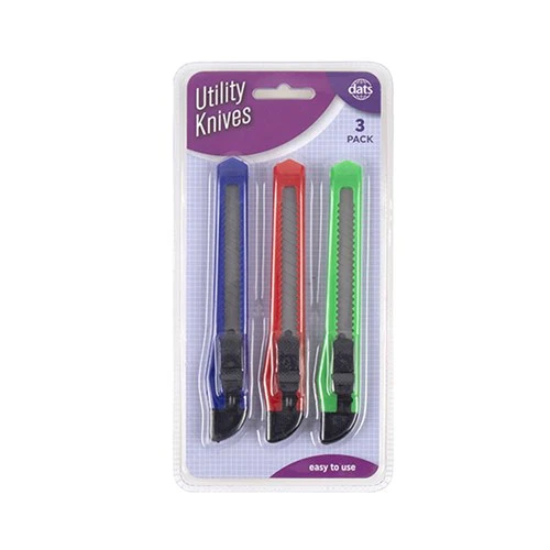 Knife Utility Safety 3pk Mixed Colours