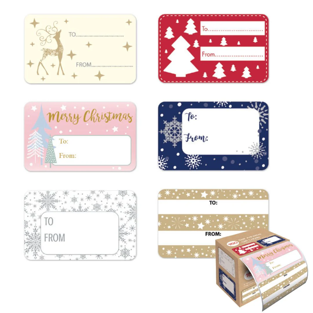 LABEL GIFT ROLL 150PK XMAS CONTEMP