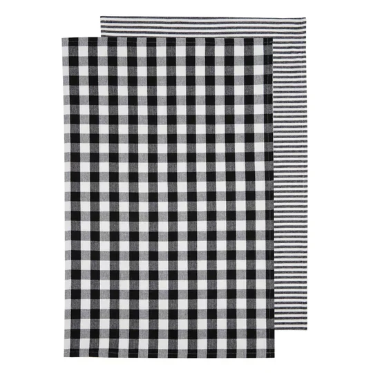 Ladelle Eco Gingham Black 2pk Kitchen Towel