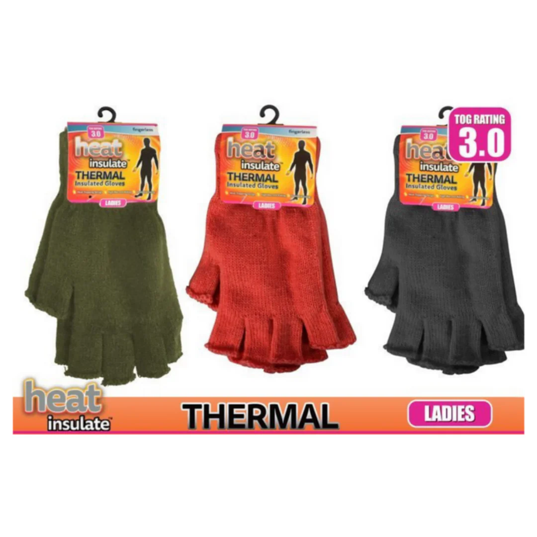 Ladies Heat Insulated Thermal Fingerless Assorted