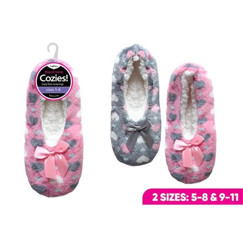 Ladies Plush Sherpa Slippers Heart with Bow Assorted