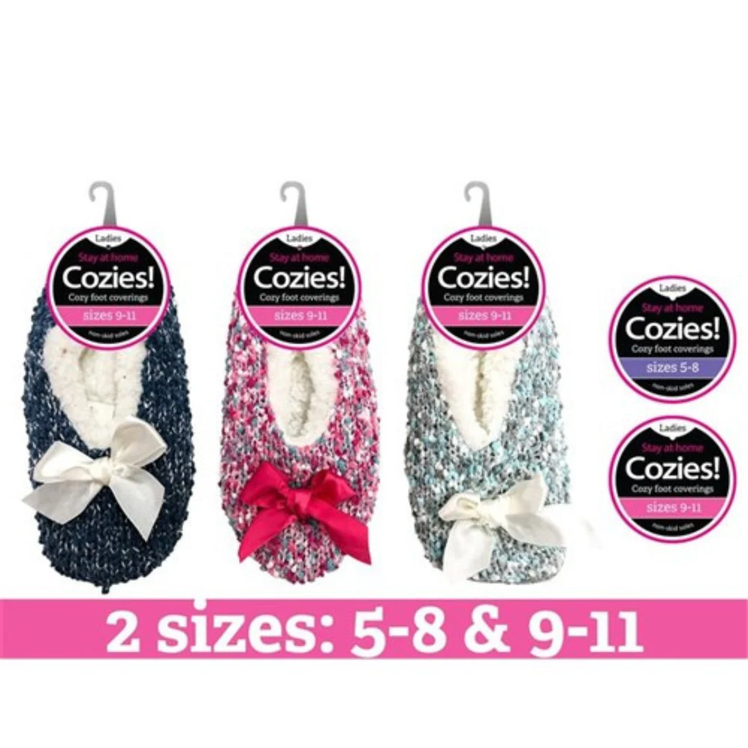 Ladies Sherpa Slippers Ombre with Bow Assorted