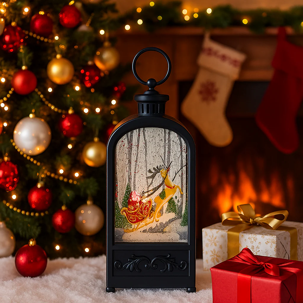 Lantern Santa & Reindeer Sleigh Print