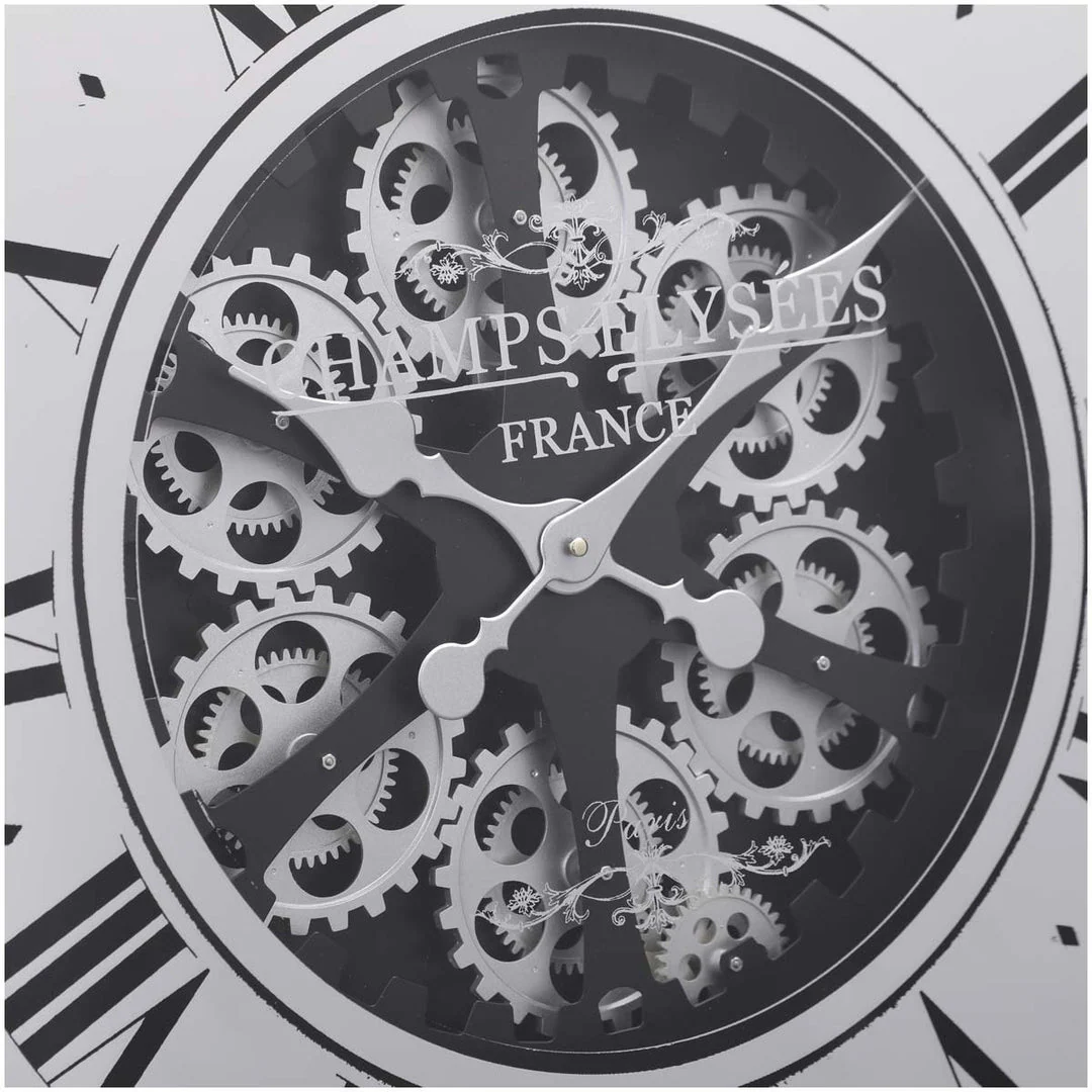Large Auto Wheel Exposed Gear Clock 80cm Black with Silver - Image 7
