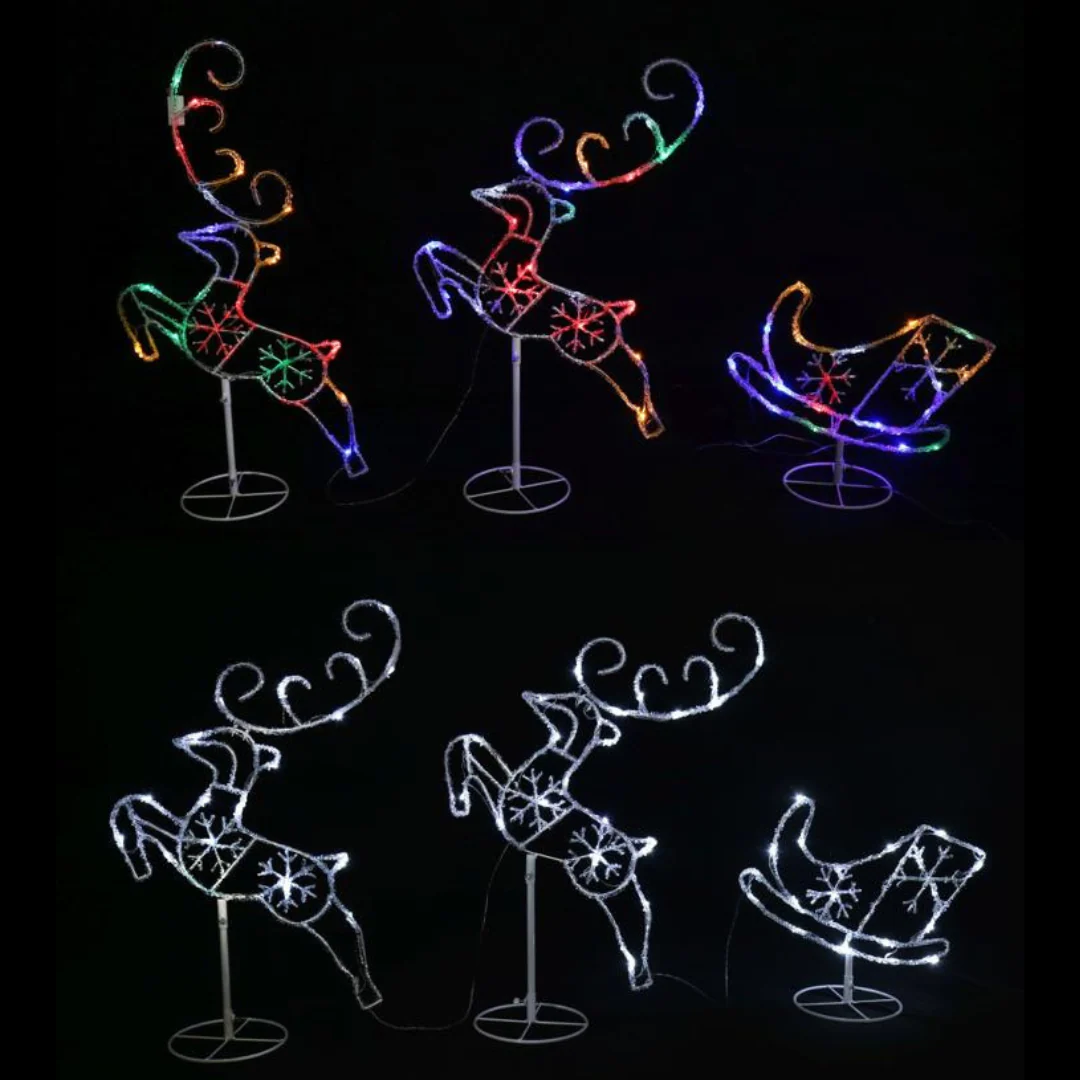 LED Acrylic Sleigh with 2 Leaping Reindeers - Image 3