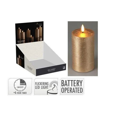 Led Candle 75X125Mm Gold Timer Battery Operated