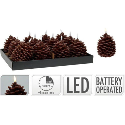 Led Candle Pinecone 7cm Brown Battery Operated