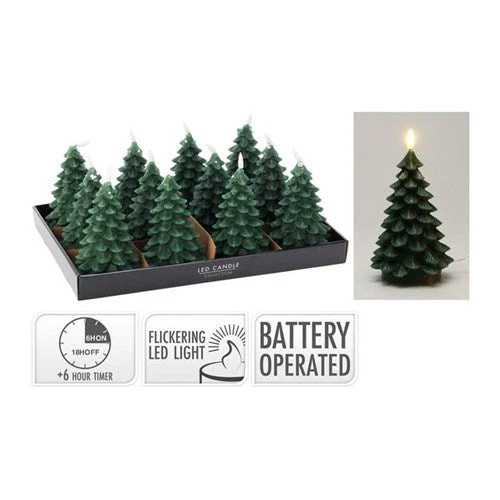 Led Candle Tree 17cm Dark Green Battery Operated