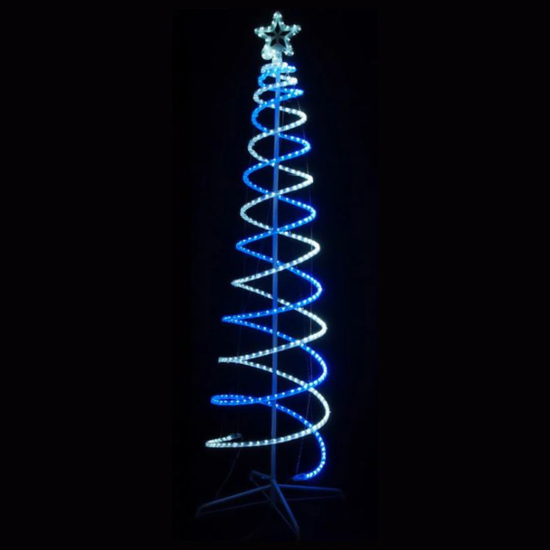 LED Double Spiral Tree White Blue Lights 2.1m