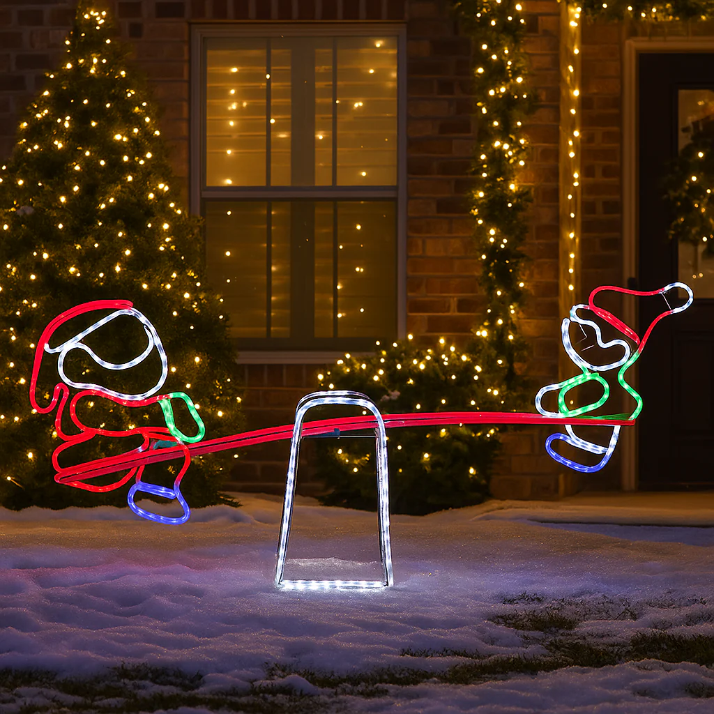 LED Frosted Rope Light Santa Elf Seesaw Large