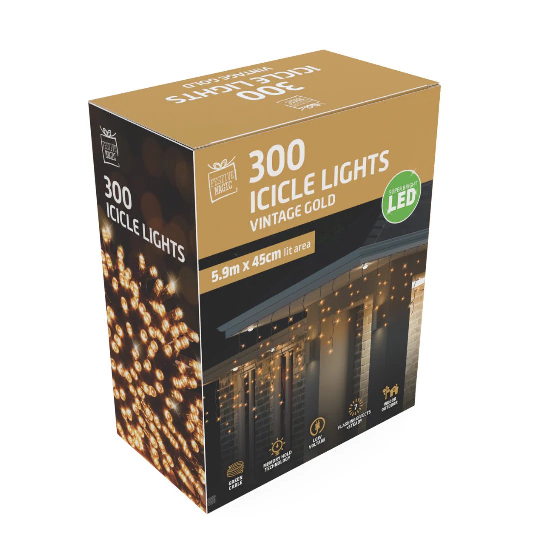 LED Icicles Flashing 300 Vintage Gold - Image 4