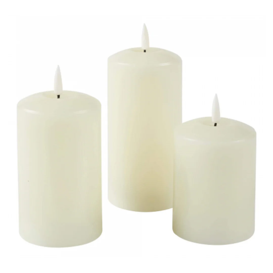LED Ivory Wax Pillar Candles H18cm 2pk