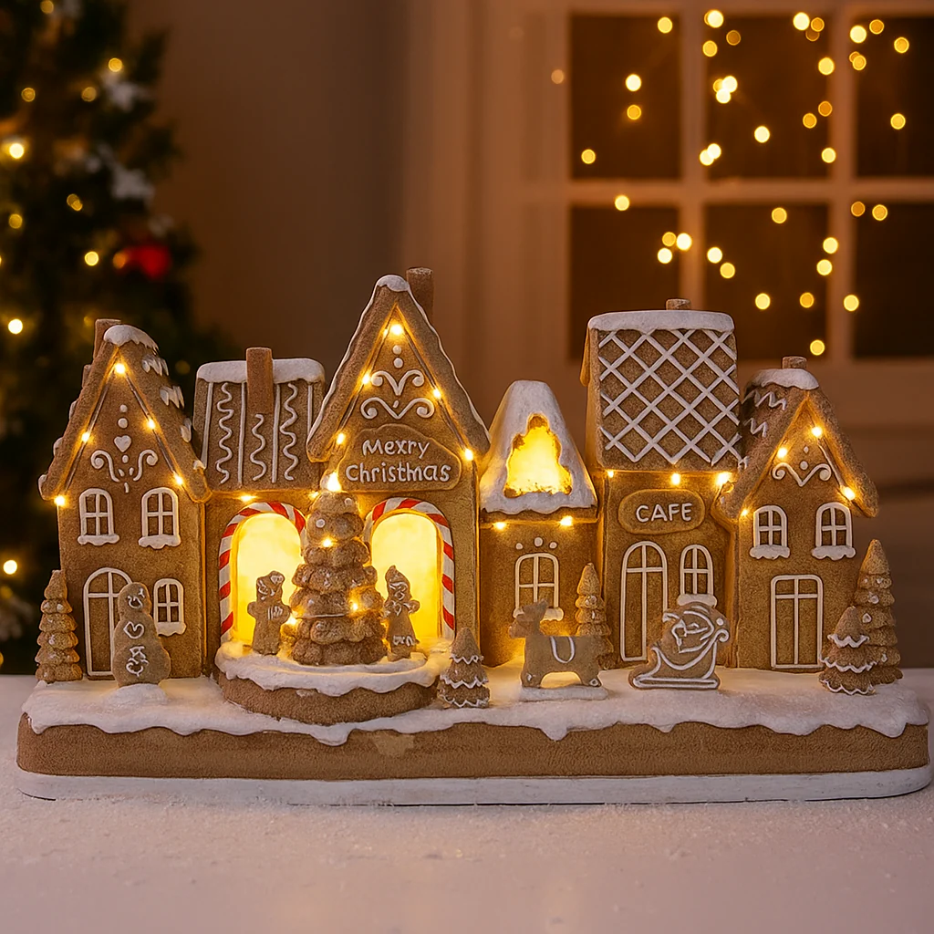 LED Musical Gingerbread Village Scene USB