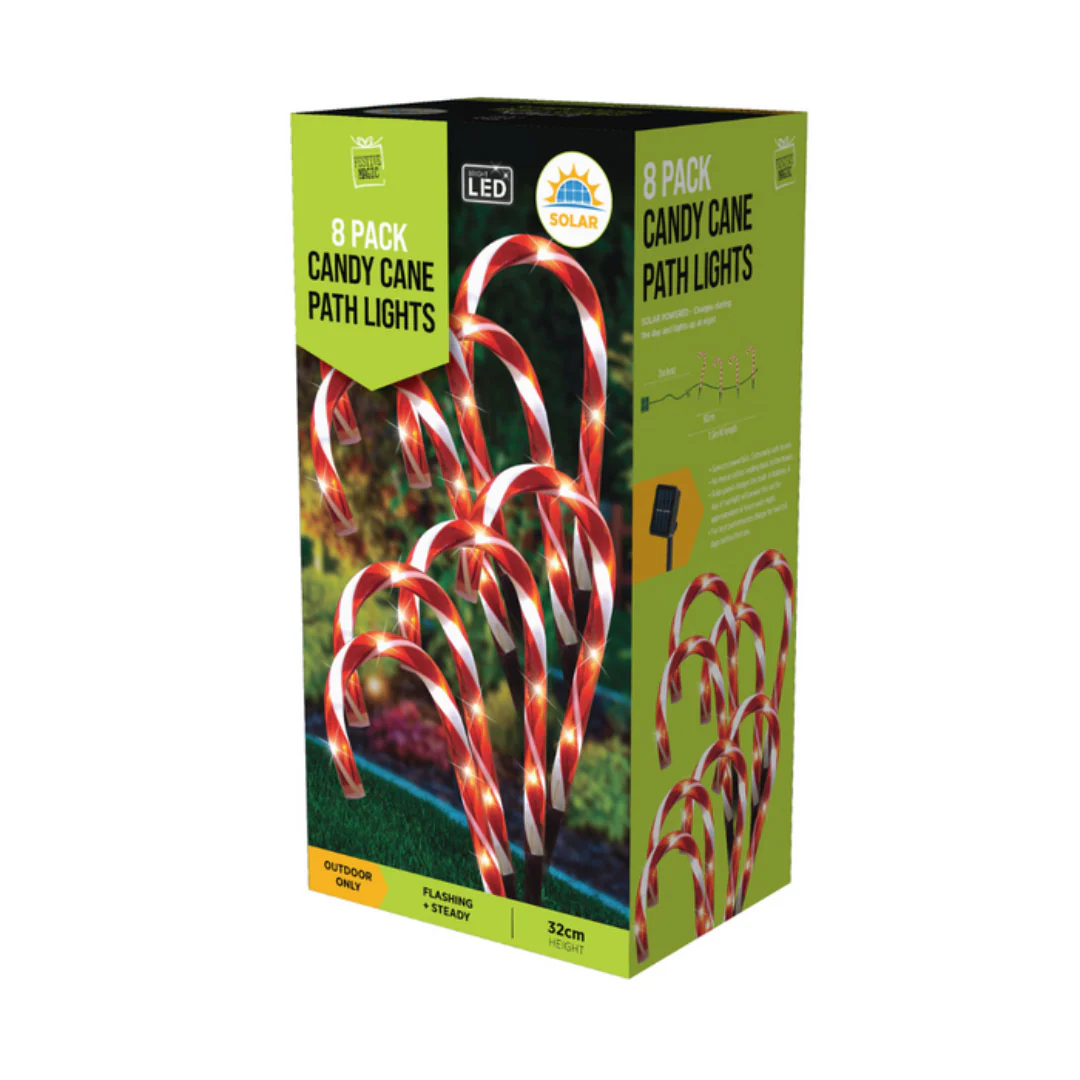 Solar Mini Candy Cane Path Lghts 8pk