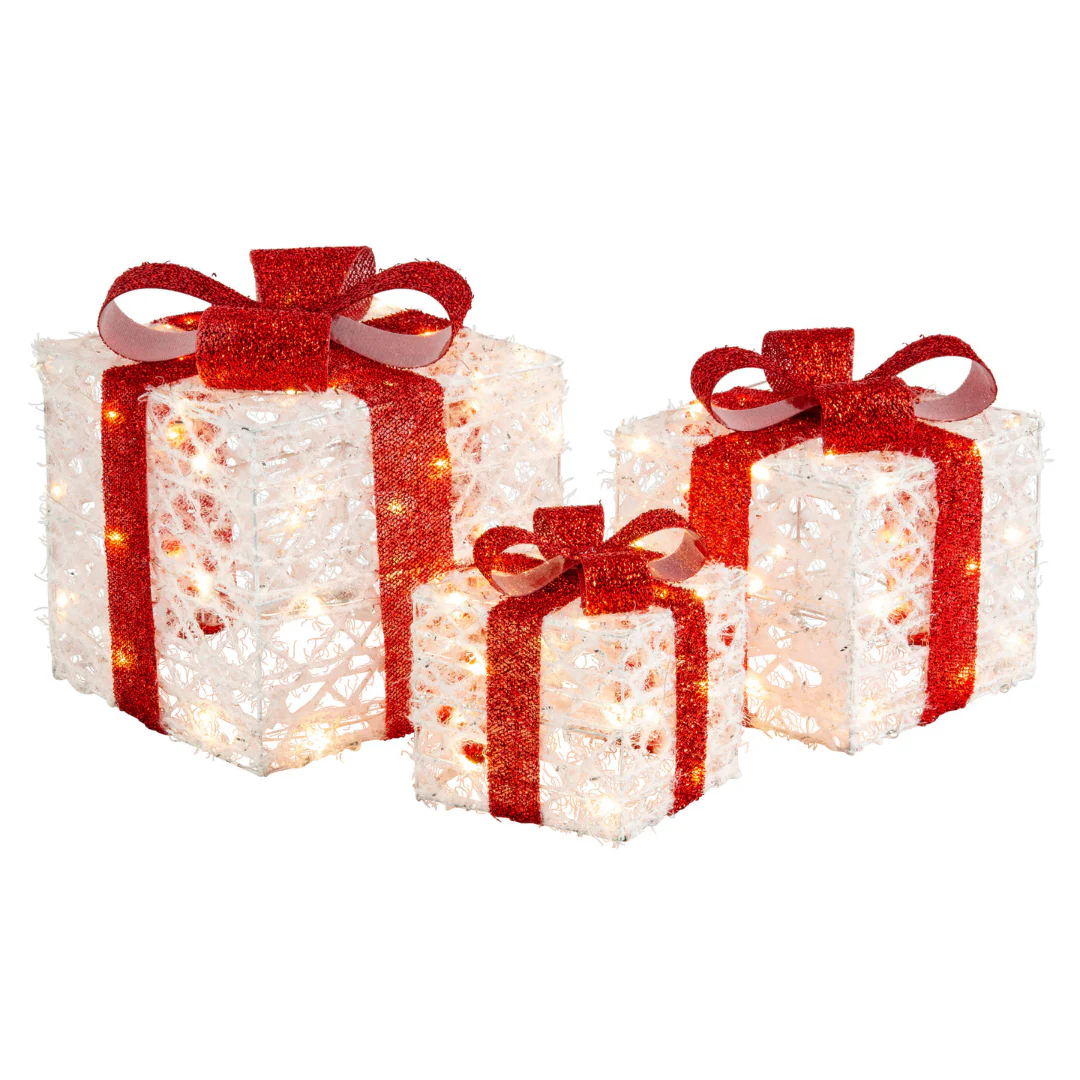 LED Presents Glitter Thread Red Bow 3pc