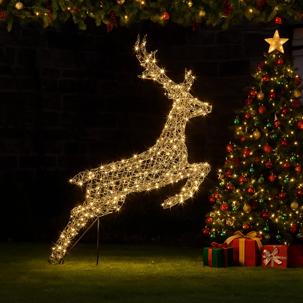 LED PVC Rattan Leaping Reindeer Twinkle