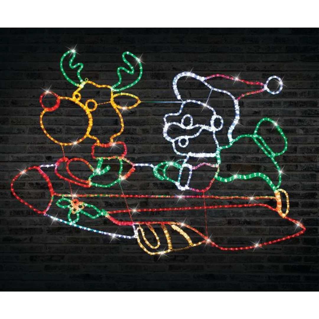 LED Silhouette Rope Light Santa Reindeer In Rocket
