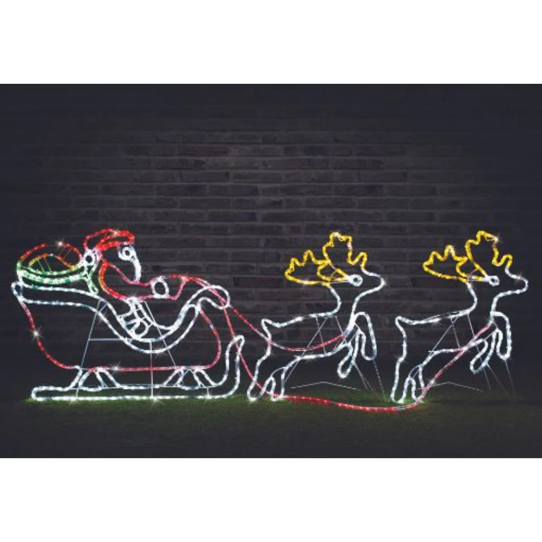 LED Silhouette Rope Light Santa Sleigh 2 Reindeers