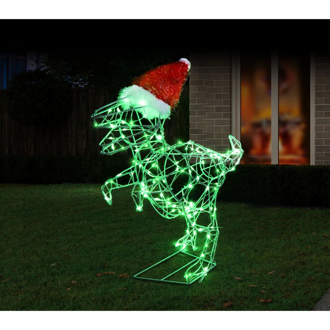 LED T-Rex Green with Santa Hat - Image 2