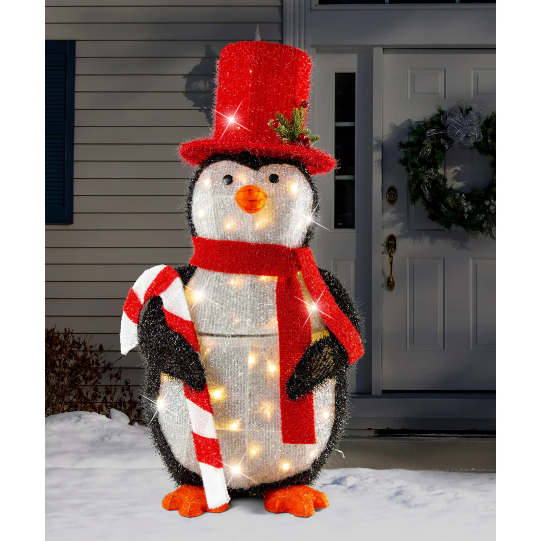 Led Tinsel Penguin With Top Hat 82cm - Image 3