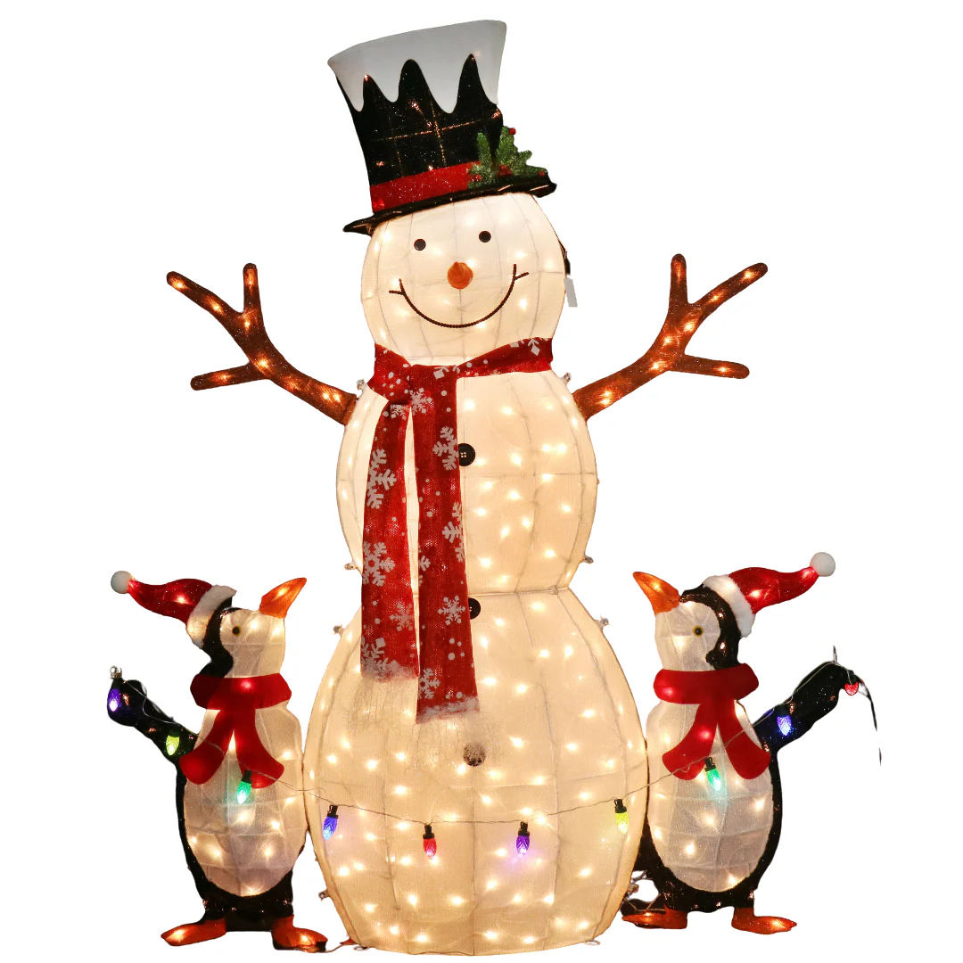 LED Tinsel Snowman with 2 Penguins Flash - Image 2