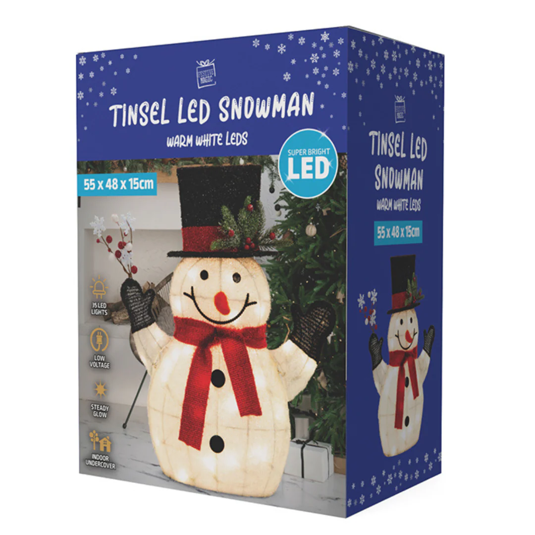 LED Tinsel Snowman With Top Hat 55cm - Image 4