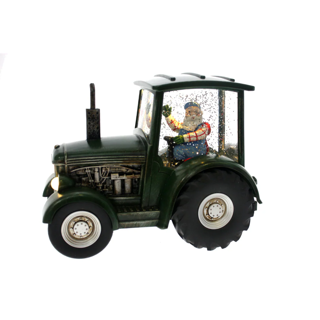 Led Tractor Santa Green Warm White 16.5cm Battery Operated