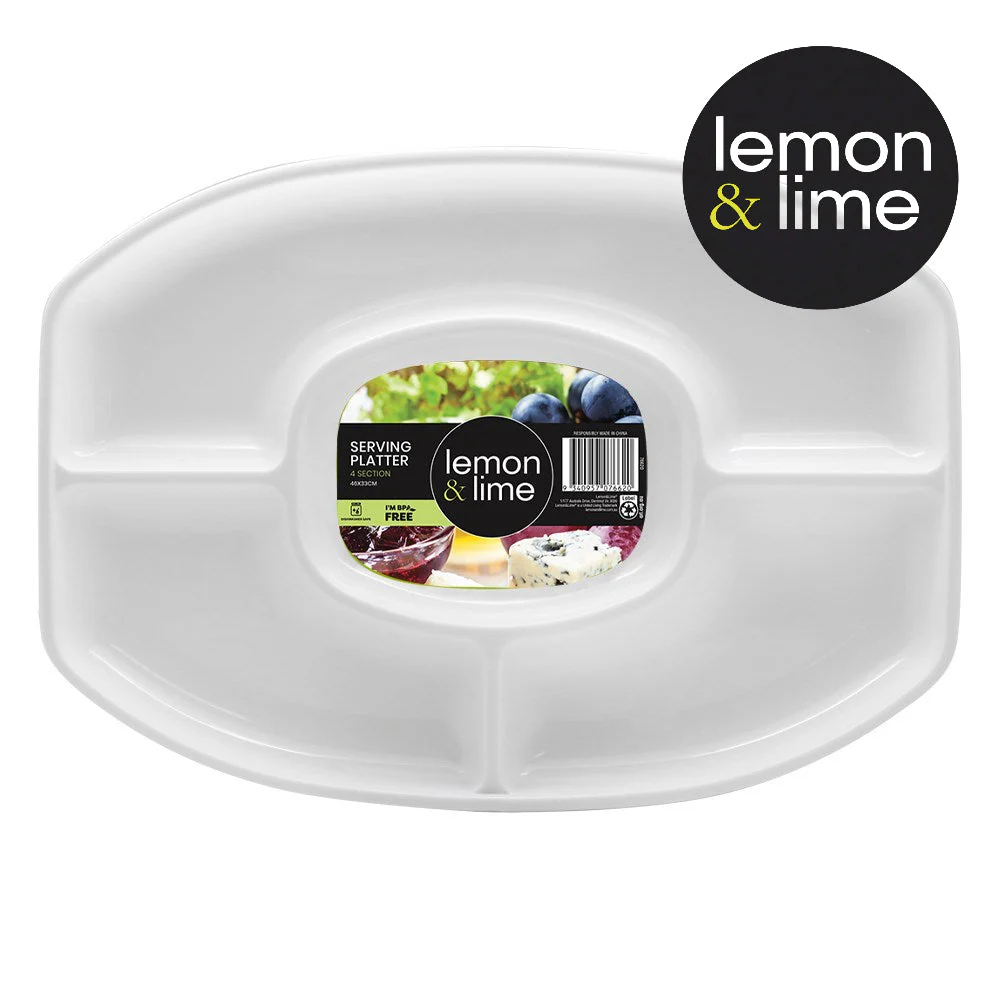LEMON AND LIME SERVING PLATTER 4 SECTION OVAL 46X33CM WHITE