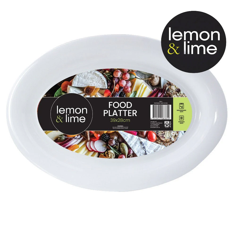 LEMON AND LIME SERVING PLATTER OVAL SMALL 39X28CM WHITE - Image 2