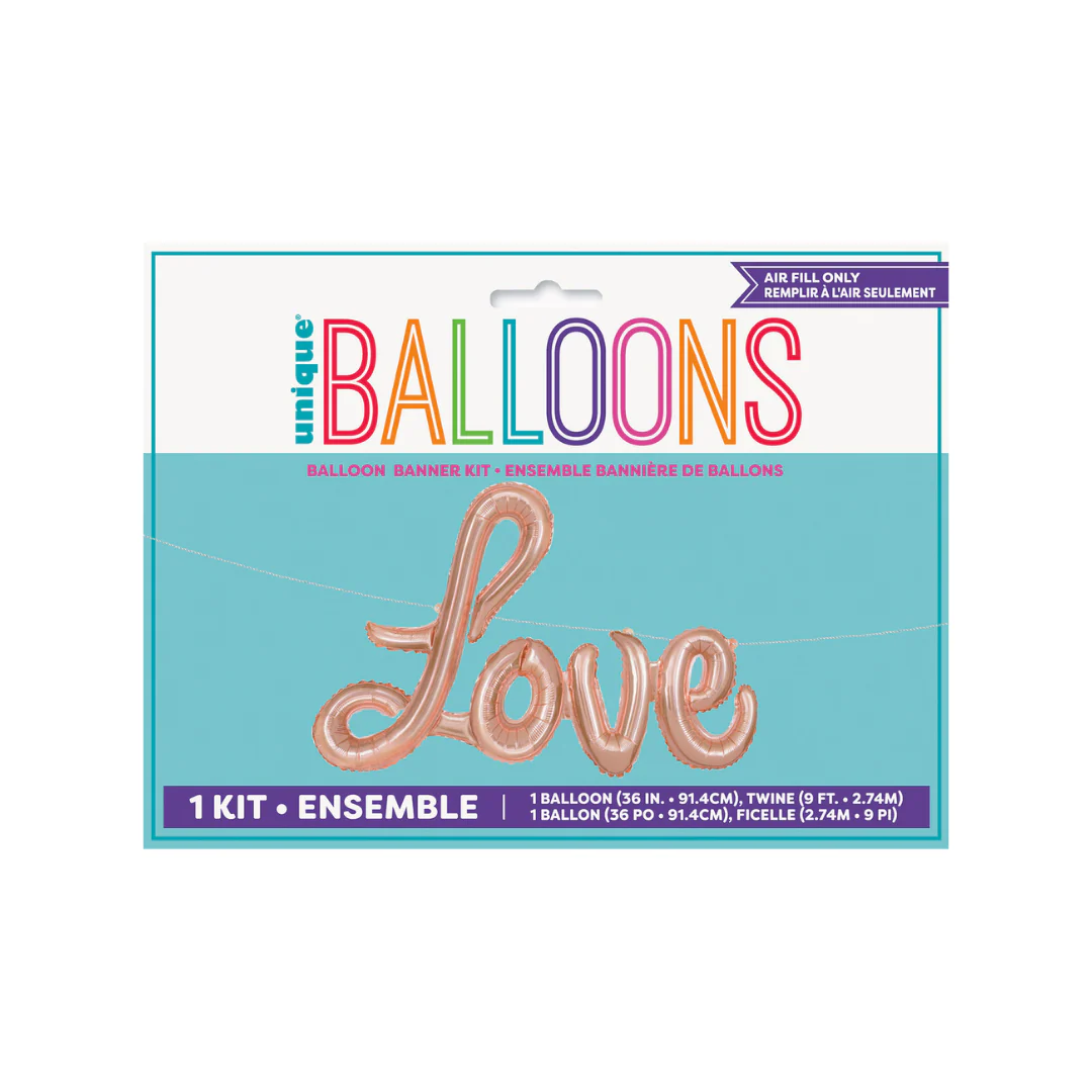 Love Rose Gold Foil Balloon Banner With Ribbon 2.74m - Image 2