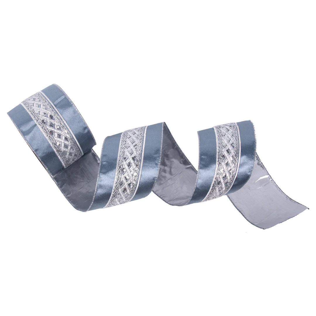 Luxe Embroidery Double Sided Wire Edge Tree Ribbon Silver 10cmxX10m - Image 2