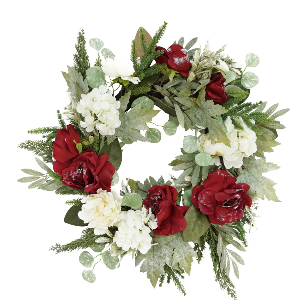 Christmas Wreath Luxe Flower 60cm Red White - Image 2