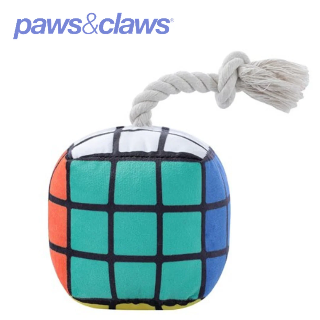 Magic Cube Plush Pet Toy with Rope Sml - Image 2