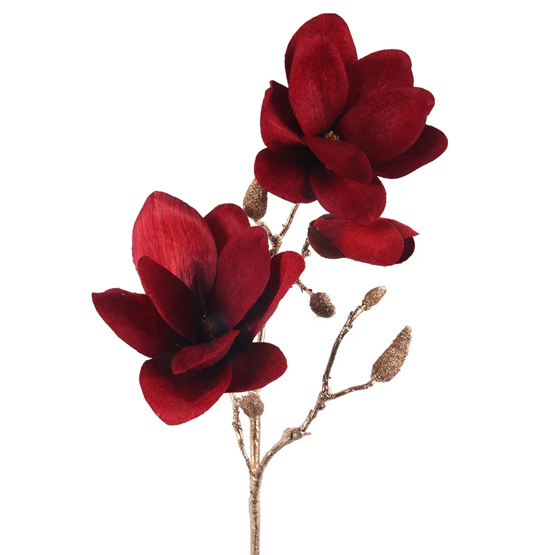 Magnolia 2 Head 2 Stem Red and Gold 64cm