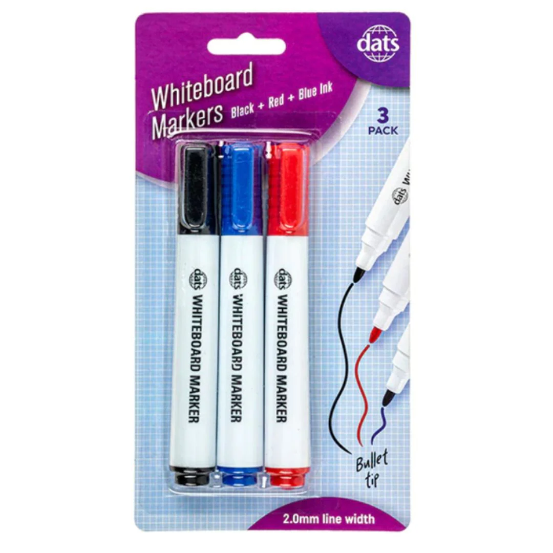 Marker Whiteboard 3pk Mixed Black Blue Red Ink