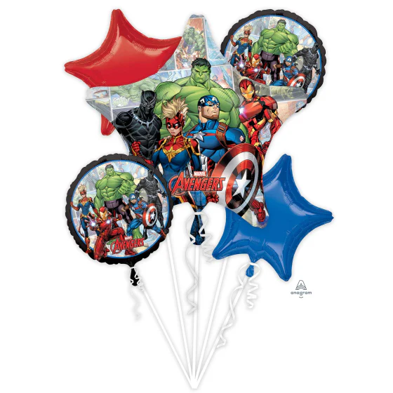 Foil Balloon Bouquet 5pc Marvel Avengers Powers Unite P76