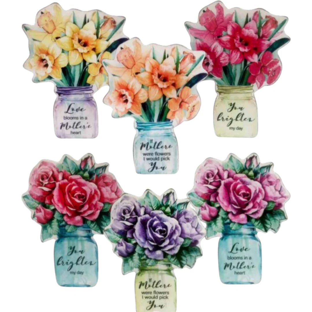 Mason Jar Flower Bouquet Wooden Table Deco Signs Assorted