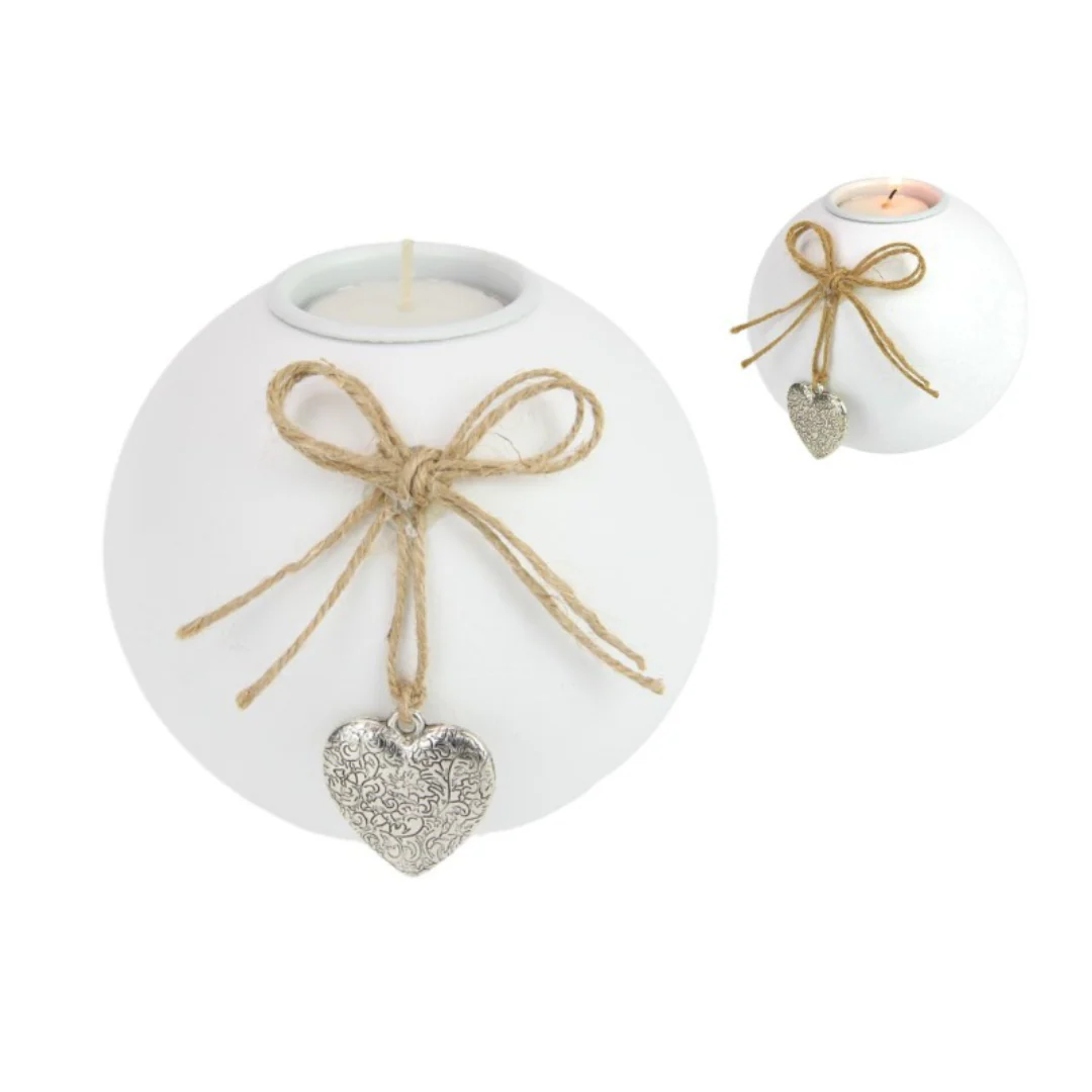10CM WHITE MDF CANDLE HOLDER W/SILVER HE